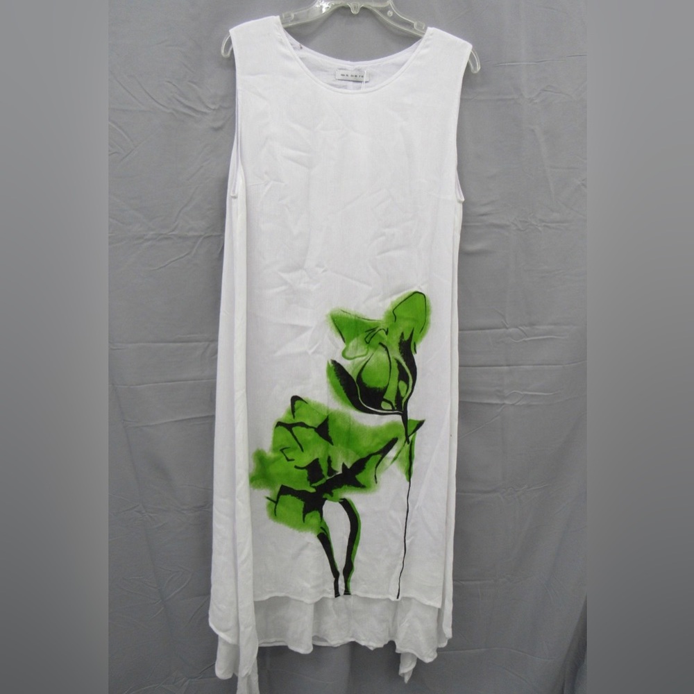 Tendency white gauze dress with green flowers, Size XL